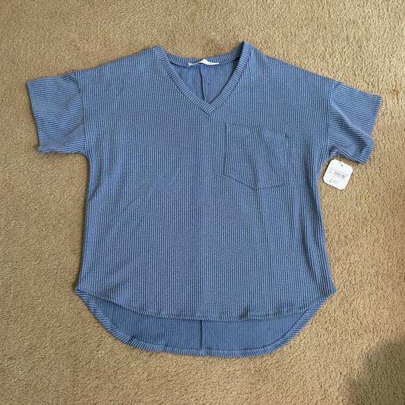 Altar’d State Blue V-Neck Short Sleeve Top - Picture 1 of 6
